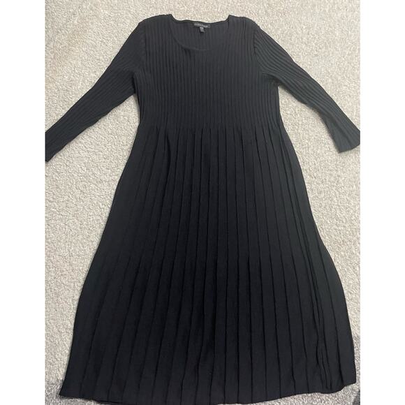 Eileen Fisher Women's Size Small Ribbed Pleated 100% Wool Midi Dress Black - Picture 1 of 11